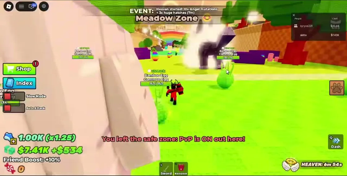 Leaving the safe zone activates the PvP warning